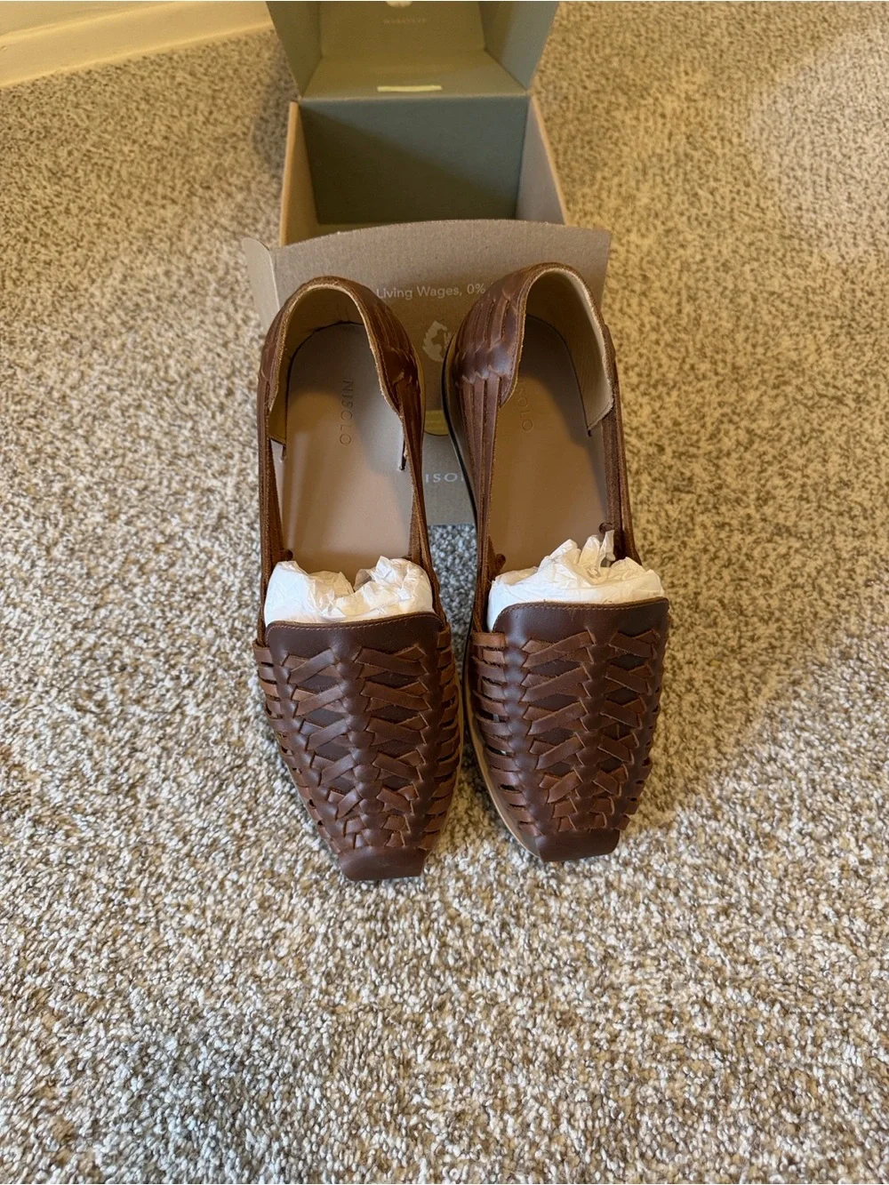 Nisolo Brown Leather Woven Huarache Slip-On Sandals